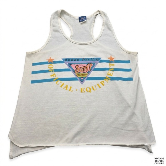Ocean Pacific Other - Vintage 80s Ocean Pacific OP Surf Tank Top Shirt Medium White Graphic Made USA